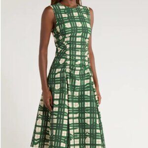 Stine Goya Gathered Midi dress - Green Windowpane